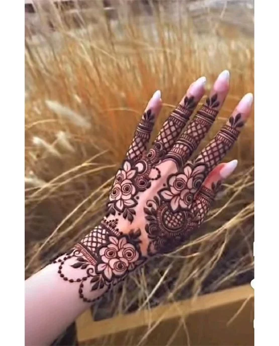 Contemporary Arrangement On Bloom Back Hand Mehndi Design Contemporary Arrangement On Bloom Back Hand Mehndi Design